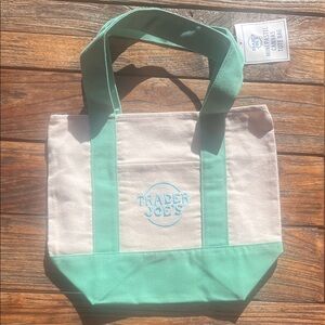 Trader Joe's Canvas Mini Tote Bag in Mint and Cream